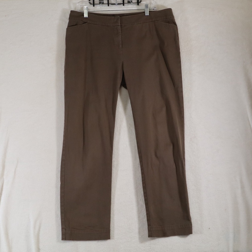 Eileen Fisher Petite Women's PL Brown Straight Leg Pants Angled Pockets